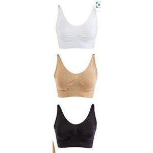 Rhonda Shear 3pk Ahh Bra w/Remove Pads & Adjust Straps 811-194 Blk/White/Beige M